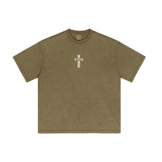 230GSM Unisex Cool-Touch High-Street Colorway Vintage-Wash Loose T-shirt Brown